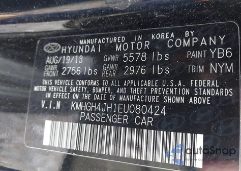 2014 Hyundai Equus Signature from USA, damaged, VIN KMHGH4JH1EU080424